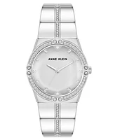 Anne Klein Women's Quartz Faceted Crystal Bezel Silver-Tone Alloy Metal Watch, 32mm