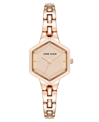 Anne Klein Women's Quartz Petite Hexagonal Rose Gold-Tone Alloy Metal Bracelet Watch, 21mm