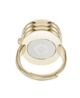 Anne Klein Women's Quartz Gold Sandstone Gemstone and Gold-Tone Alloy Metal Ring Watch, 17mm