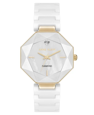 Anne Klein Women's Quartz White Octagonal Ceramic Watch, 32mm