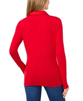 CeCe Women's Woven-Collar Knit Long-Sleeve Top