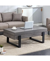 Simplie Fun Rustic Gray Wood Grain Coffee Table with Black Metal Legs