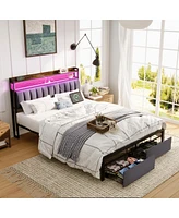 Streamdale Furniture Storage Headboard Queen Bed Frame with Led Lighting