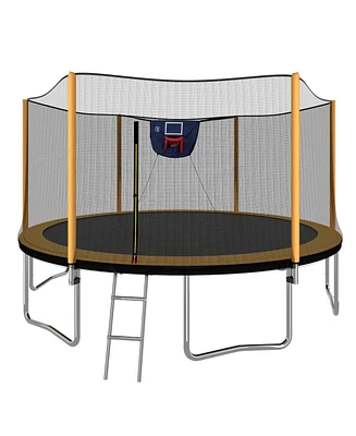 Streamdale Furniture 14FT Advanced Trampoline with Outer Safety Enclosure, Basketball Hoop, and Accessories