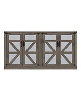 65" Slate Gray Faux Rattan Sideboard with Barn Doors