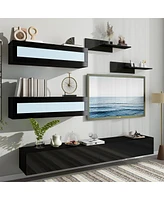 Streamdale Furniture Wall Mount Floating Tv Stand With Four Media Storage Cabinets And Two Shelves, Modern