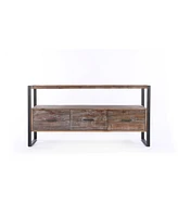 Streamdale Furniture 60 Inch Reclaimed Wood Media Tv Console Table With 3 Drawer, Open Shelf