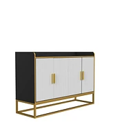 Modern Kitchen Buffet Storage Cabinet Cupboard Gloss With Metal Legs For Living Room Kitchen (Black