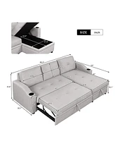 Streamdale Furniture 80.3" Pull Out Sofa Bed Modern Padded Upholstered Sofa Bed, Linen Fabric 3 Seater Couch