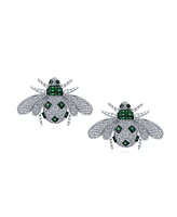 Bling Jewelry Estate Art Deco Style Garden 3D Insect Micro pave Green Cubic Zirconia Queen Bumble Bee Stud Earrings For Women Sterling Silver