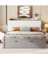 Streamdale Furniture Wood Queen Size Platform Bed With Storage Headboard, Shoe Rack And 4 Drawers