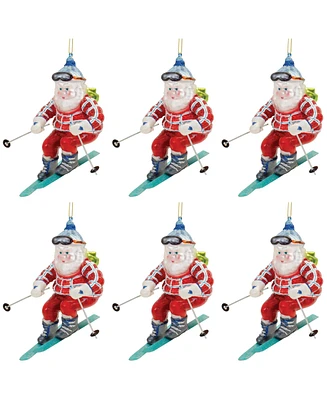 Slickblue Santa on Skis Ornaments Set of 6 - Ideal for Festive Holiday and Winter Decorations