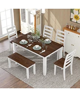 Streamdale Furniture Rustic Style 6-Piece Dining Room Table Set With 4 Ergonomic Designed Chairs & A Bench