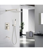 Streamdale Furniture Brushed Nickel Shower System 10 Inch Brass Bathroom Deluxe Rain Mixed Shower Combination Set