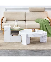 Streamdale Furniture Marble Textured Mdf Coffee Table Set for Home Decor