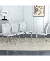 Streamdale Furniture 6 Modern Light Gray Dining Chairs, Pu Cushion, Silver Legs