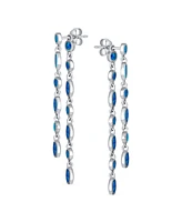 Bling Jewelry Geometric Multi Alternating Bezel Oval Round Circles 2 Strand Long Waterfall Blue Synthetic Opal Dangle Earrings Sterling Silver 2 inch