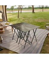 Simplie Fun Rustic Grey Folding Table Set with Storage Stand