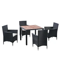 5-Piece Outdoor Wicker Dining Set with Acacia Wood Top