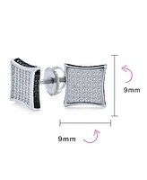 Bling Jewelry Square Cz Micro Pave Cubic Zirconia Black White Kite Stud For Women Stud Earrings Sterling Silver 9MM