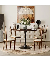 Streamdale Furniture 42.13" Modern Round Dining Table, Four Patchwork Tabletops With Brown Oak