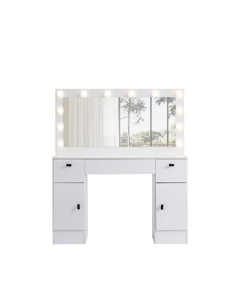 Streamdale Furniture Lighted Mirror Vanity Desk with Storage