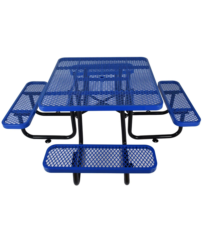 Simplie Fun Square Outdoor Steel Picnic Table 46" blue, with umbrella pole