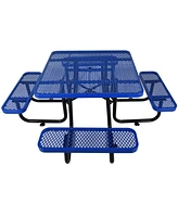 Simplie Fun Square Outdoor Steel Picnic Table 46" blue, with umbrella pole