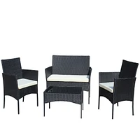 Stylish and Durable 4-Piece Wicker Sectional Set with Tempered Glass Table