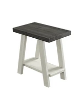 Simplie Fun Two-Tone Wood Shelf Side Table in Weathered Charcoal and Beige