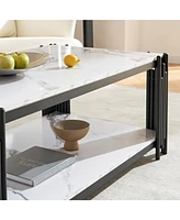 Chic and Functional Wood and Metal Coffee Table with Dual-Tier Shelves