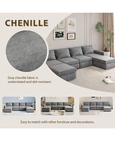 115" Chenille Modular Sectional Sofa, 6-Seat Sleeper Sofa Bed