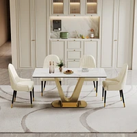 Simplie Fun 12mm Sintered Stone Dining Table with V-Shape Base