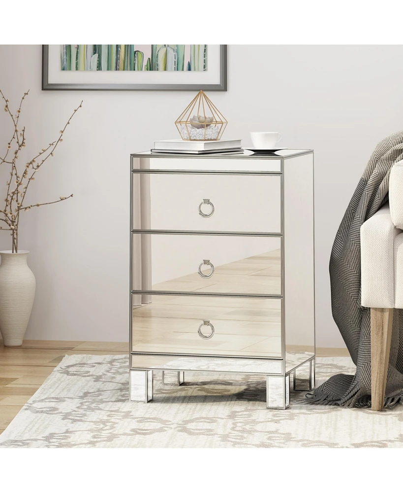 Simplie Fun Roseville Mirrored 3-Drawer Side Table