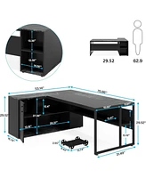 Tribesigns 71 inch Executive Desk, L Shaped Desk with Cabinet Storage, Office Shelves, Business Furniture Workstation for Hom