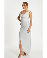 Quiz Women's Stretch Shimmer Cowl Wrap Maxi Dress