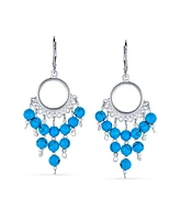 Bling Jewelry Ethnic Indian Style Blue Stimulated Turquoise Fringe Tassel Beads Chandelier Earrings For Women Sterling Silver Lever Back