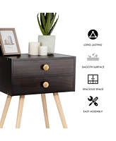 Sugift Midcentury Modern Bedside Table with 2 Drawers