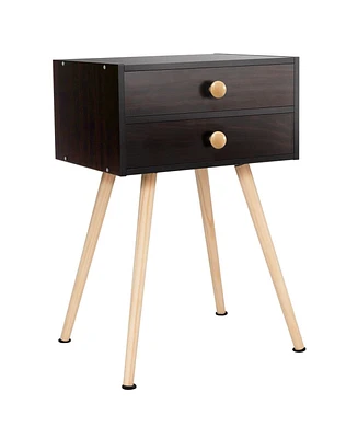 Sugift Midcentury Modern Bedside Table with 2 Drawers