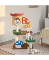 Givimo 4-In-1 Mushroom Cat Tree with Condo Spring Ball and Sisal Posts