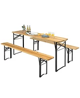 Sugift 3 Pieces Folding Wooden Picnic Table Bench Set