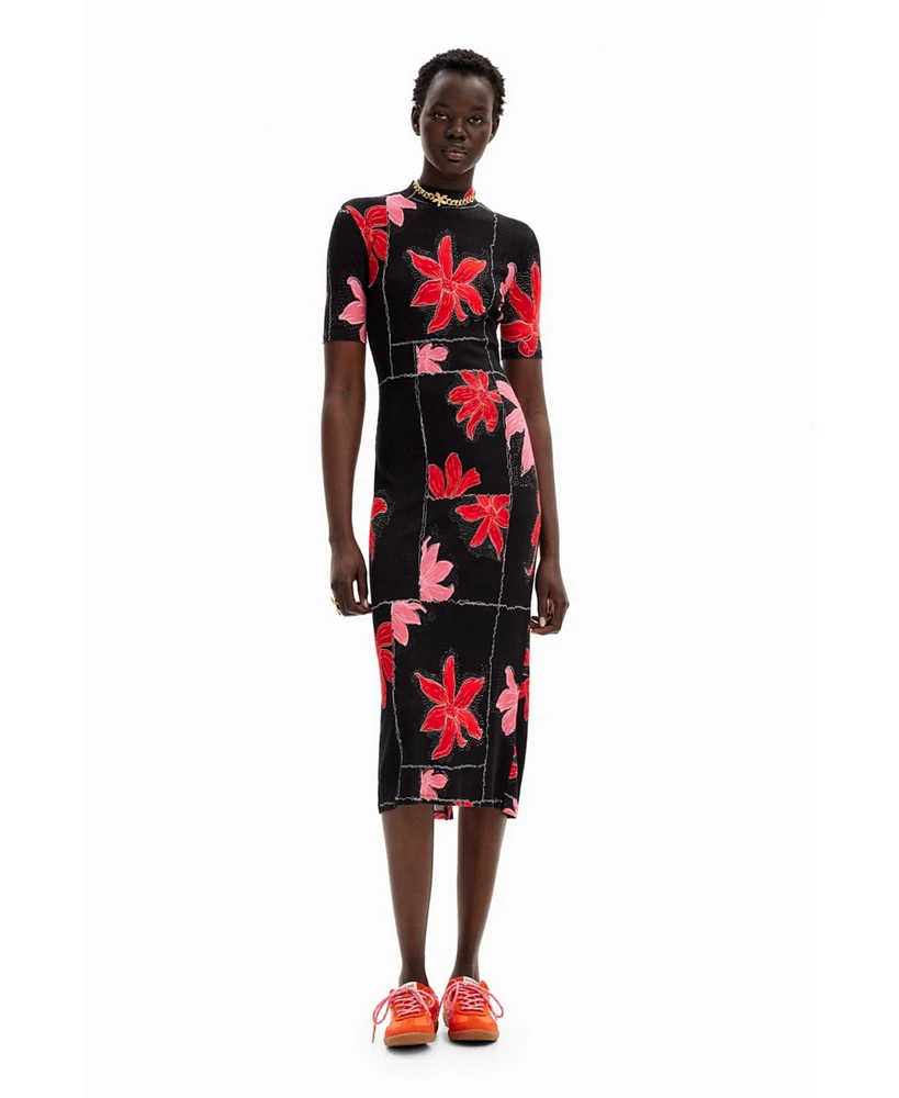 Desigual Women's Ribbed floral midi dress