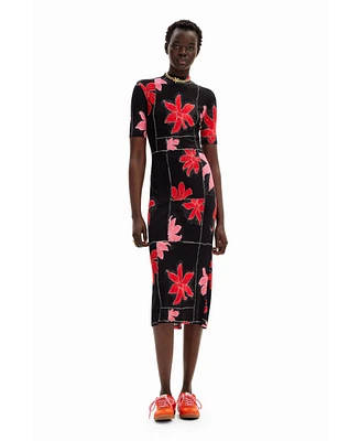 Desigual Women's Ribbed floral midi dress