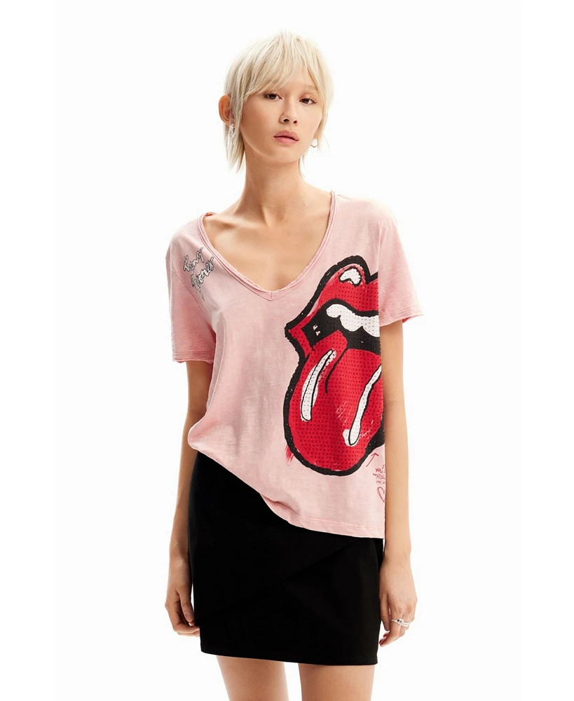 Desigual Women's Rhinestone The Rolling Stones T-shirt