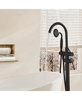 Boyel Living 6 Gpm 2-Handle Floor Mount Freestanding Tub Faucet with Hand Shower and Built-in Valve