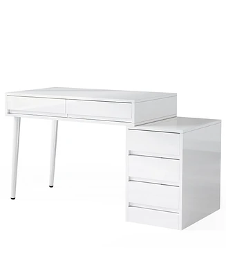 Tribesigns White Desk with 5 Drawers, Modern Home Office Desk with Storage Drawers and Printer Stand, Reversible Computer Desk Vanity Desk for Bedroom