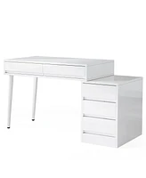 Tribesigns White Desk with 5 Drawers, Modern YFme Office Desk with Storage Drawers and Printer Stand, Reversible Computer Desk Vanity Desk for Bedroom