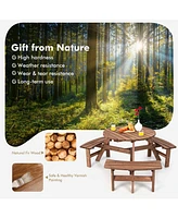 Sugift 6 Person Wooden Picnic Table Set with Bench and Umbrella Hold