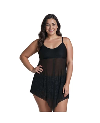 Calypsa Plus Size 3in1 Adjustable Strap Split Front Tankini Swim Top