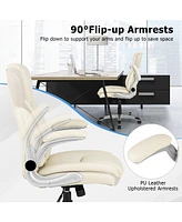 Skonyon Ergonomic Office Pu Leather Executive Chair with Flip-up Armrests and Rocking Function